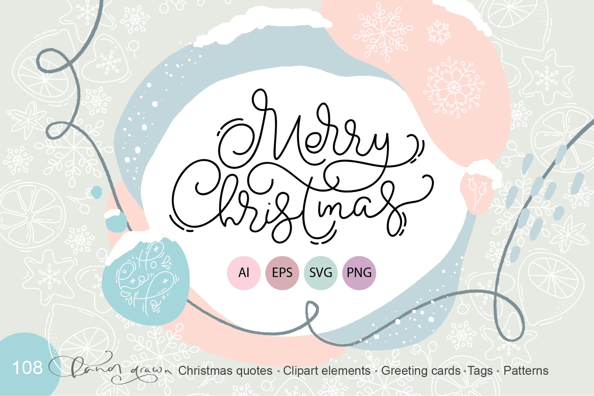 Monoline线条设计风格圣诞节设计素材包 Merry Christmas monoline插图