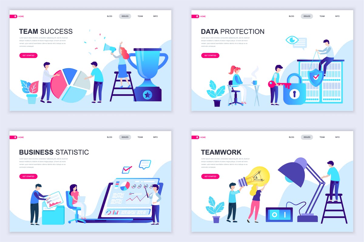 扁平设计风格场景概念插画网站着陆页设计模板v3 Set of Landing Page Templates Flat Concept插图