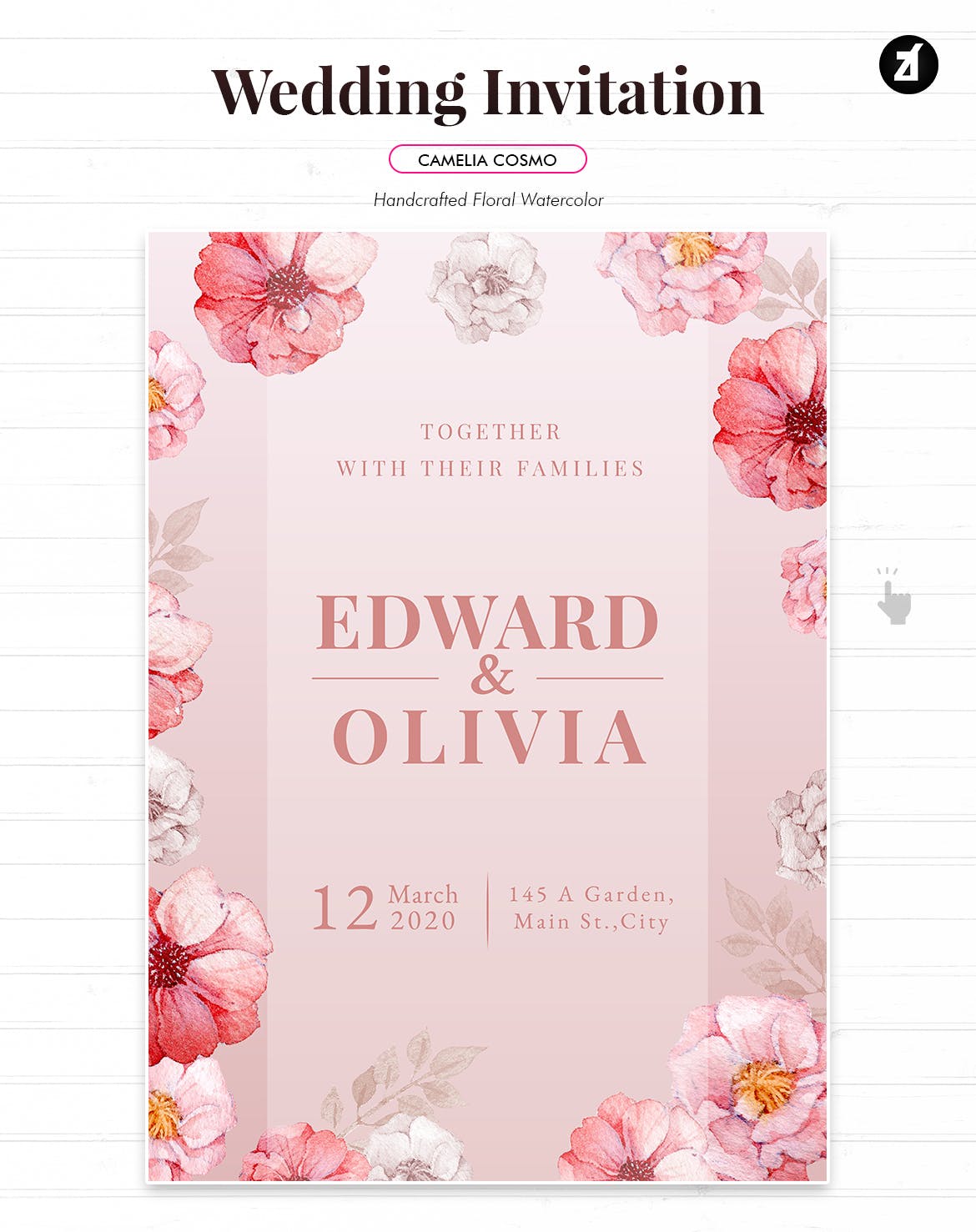 手绘水彩花卉婚礼请柬设计模板 Floral Hand-drawn Watercolor Wedding Invitation插图(1)