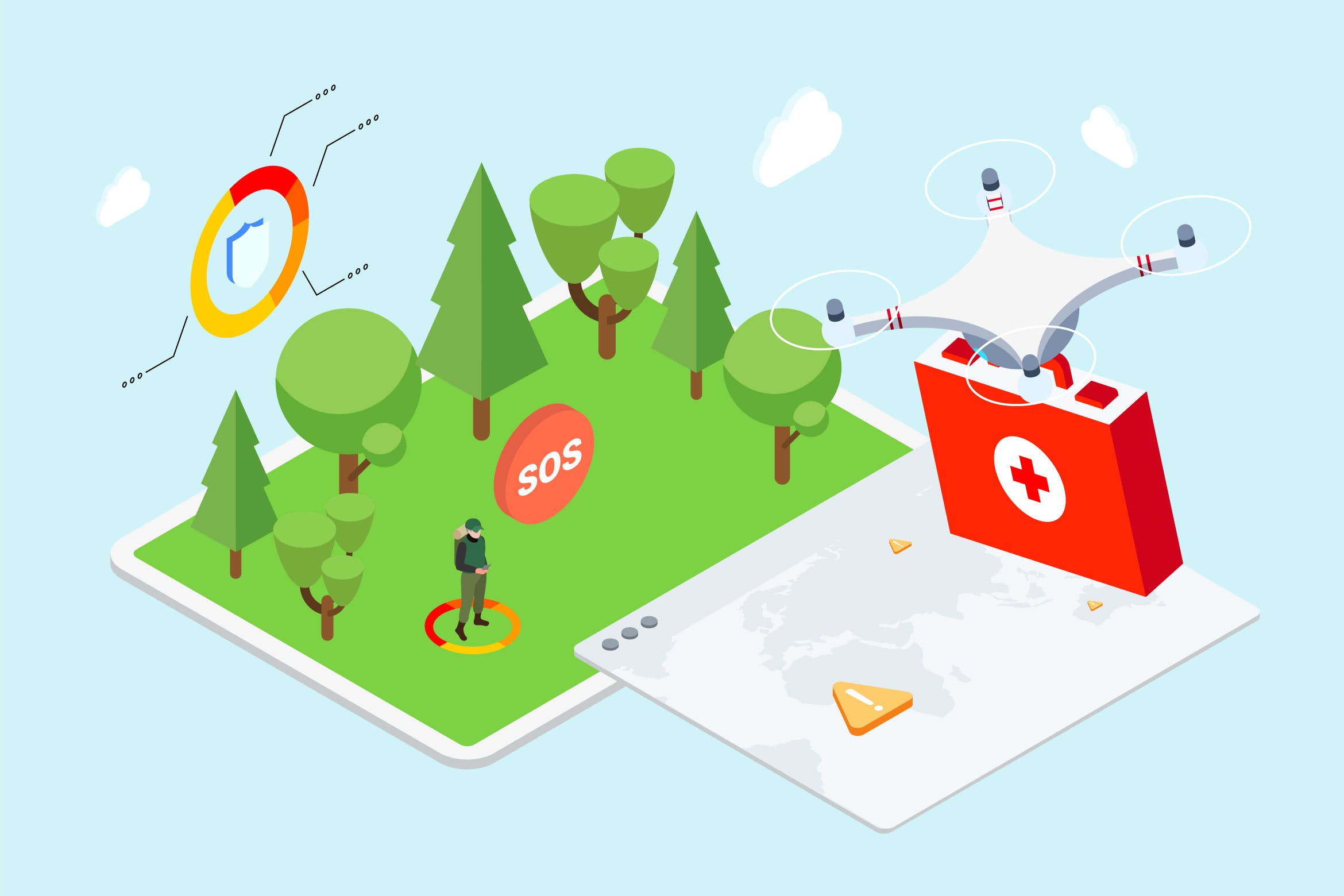 物联网无人机搜救场景等距矢量插画素材v2 IOT Drone Search And Rescue Isometric – TU插图