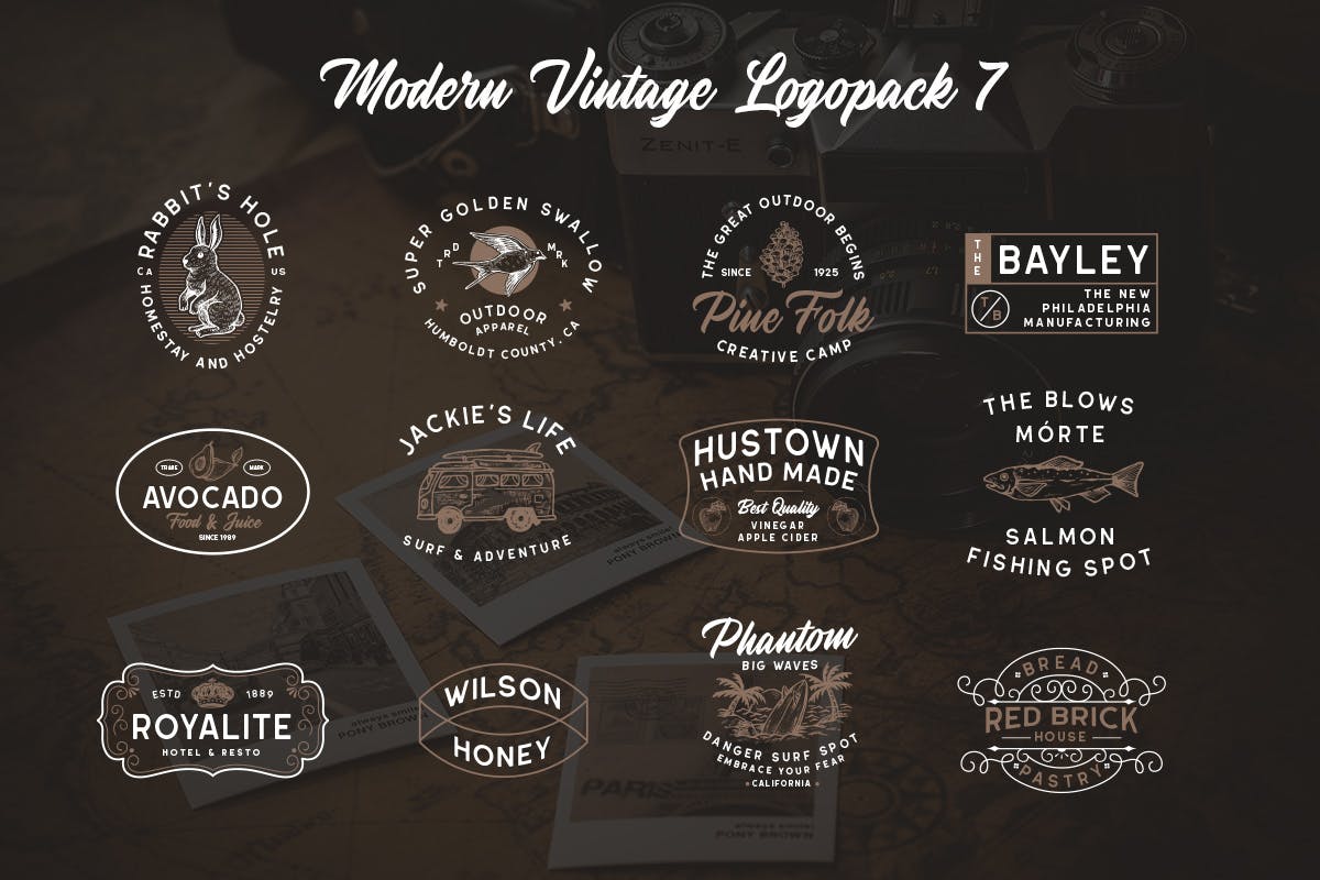 复古图形文字风格Logo设计模板合集07 Modern Vintage Logopack 07插图