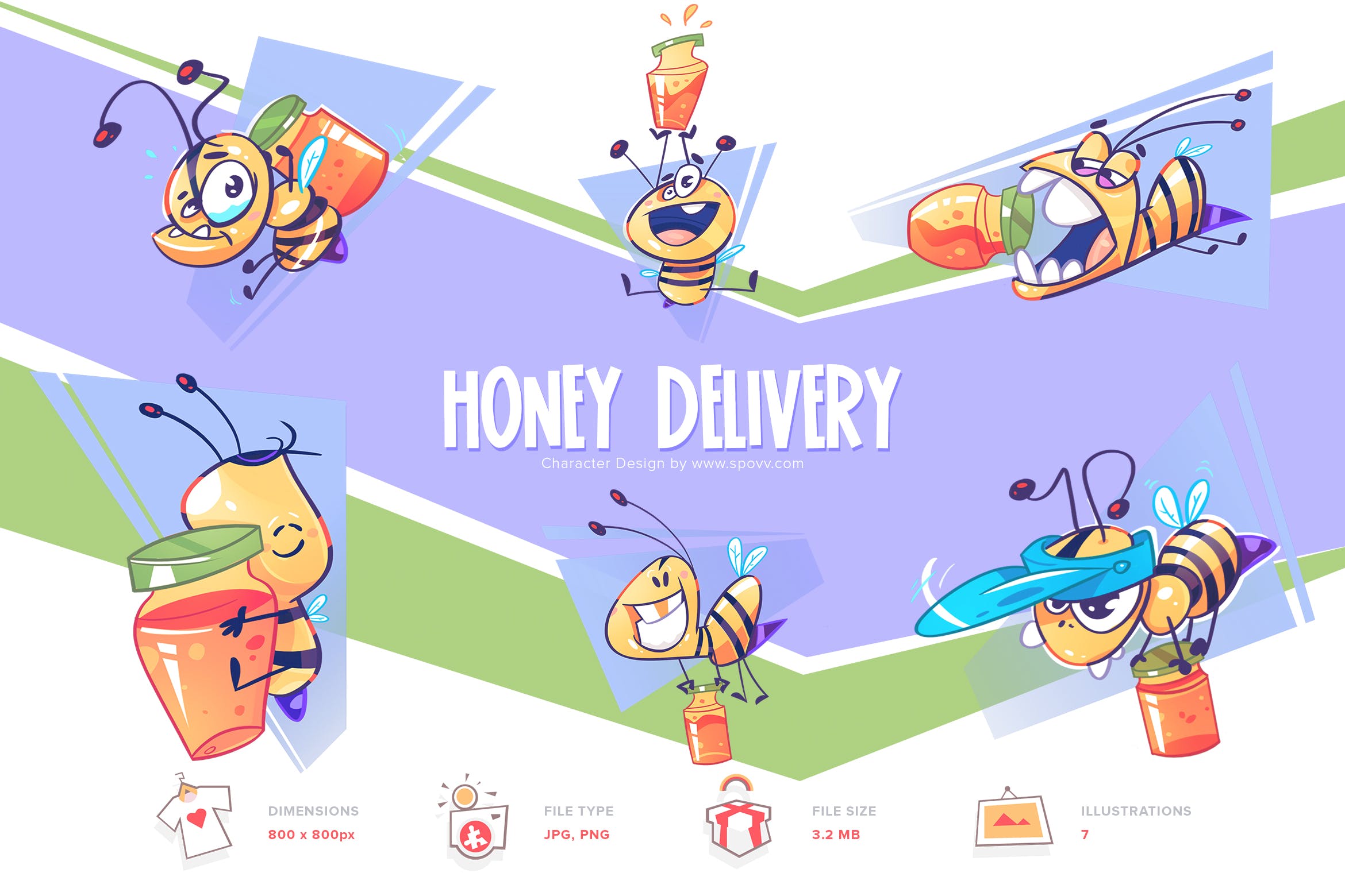 勤劳的蜜蜂手绘卡通形象插画PNG素材 Honey Delivery插图