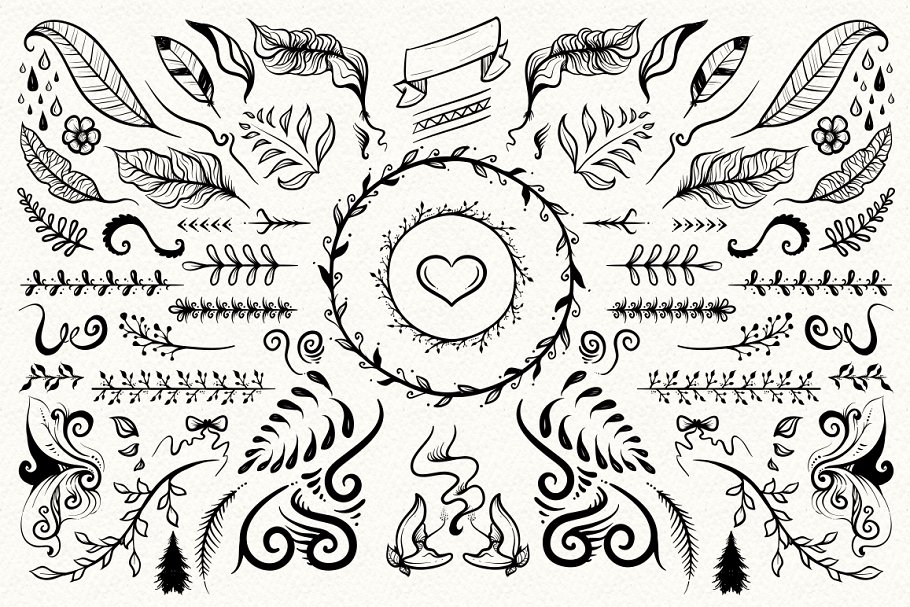 手绘素描叶子元素矢量插画 Hand Sketched Vectors Bundle插图(2)
