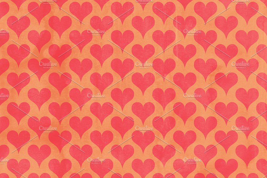 水彩爱心/红心无缝纸质背景 Cheerful Heart Watercolor Papers插图(2)