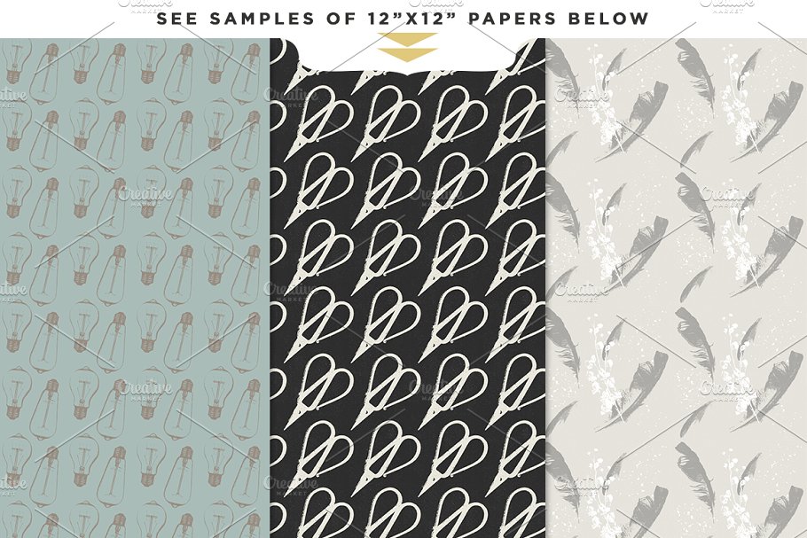 复古无缝羽毛图案 Vintage Illo Seamless Patterns插图(3)