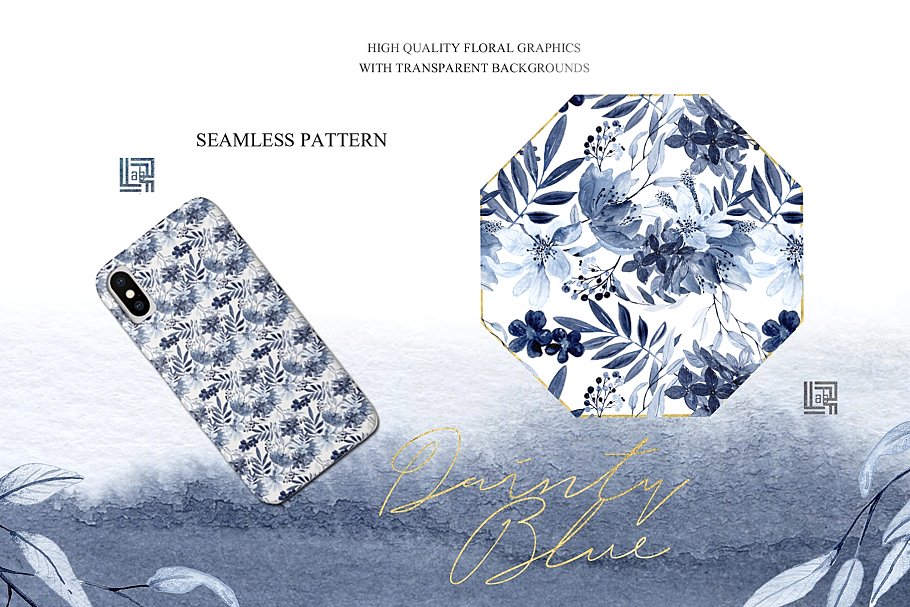 精致的海军蓝手绘花卉 Dainty blue. Navy blue flowers插图(7)