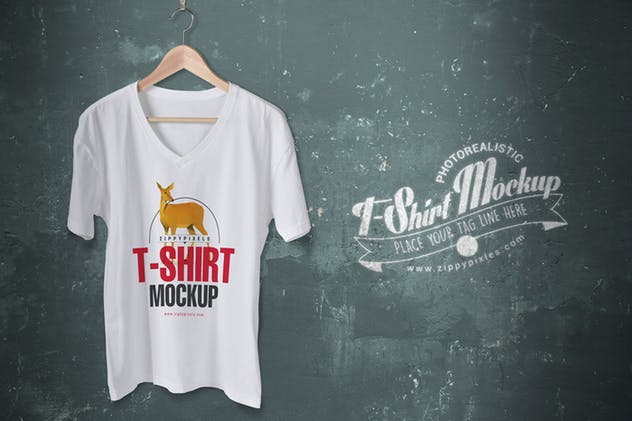 6款潮流V领T恤印花设计样机模板 6 Trendy V-Neck T-Shirt Mockups插图(1)