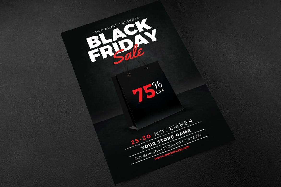 高逼格酷黑设计风格黒五海淘节打折广告海报设计模板 Black Friday Flyer插图(2)