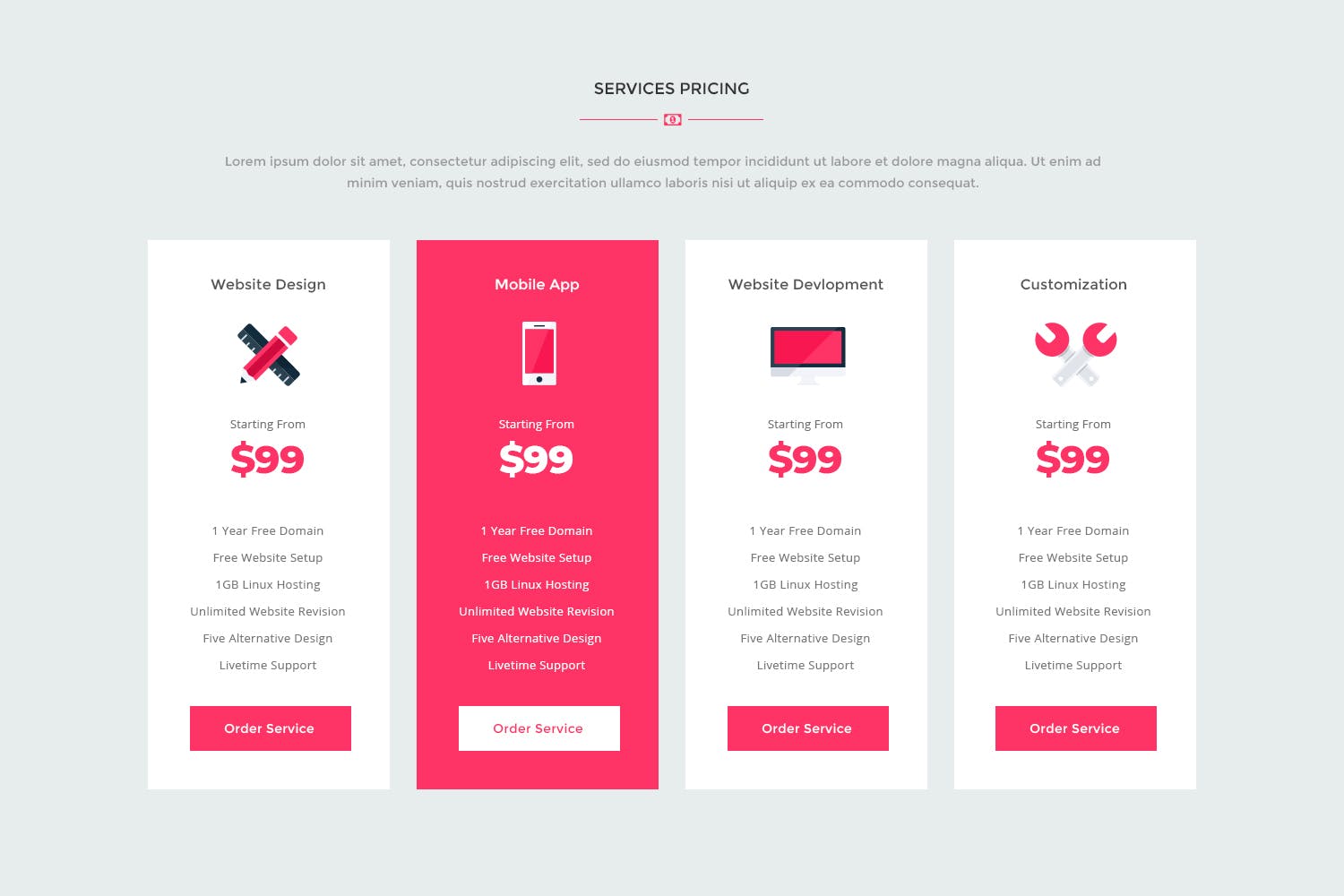 网站/网络服务套装价格表单设计模板 Price Table 35 – Website Service插图