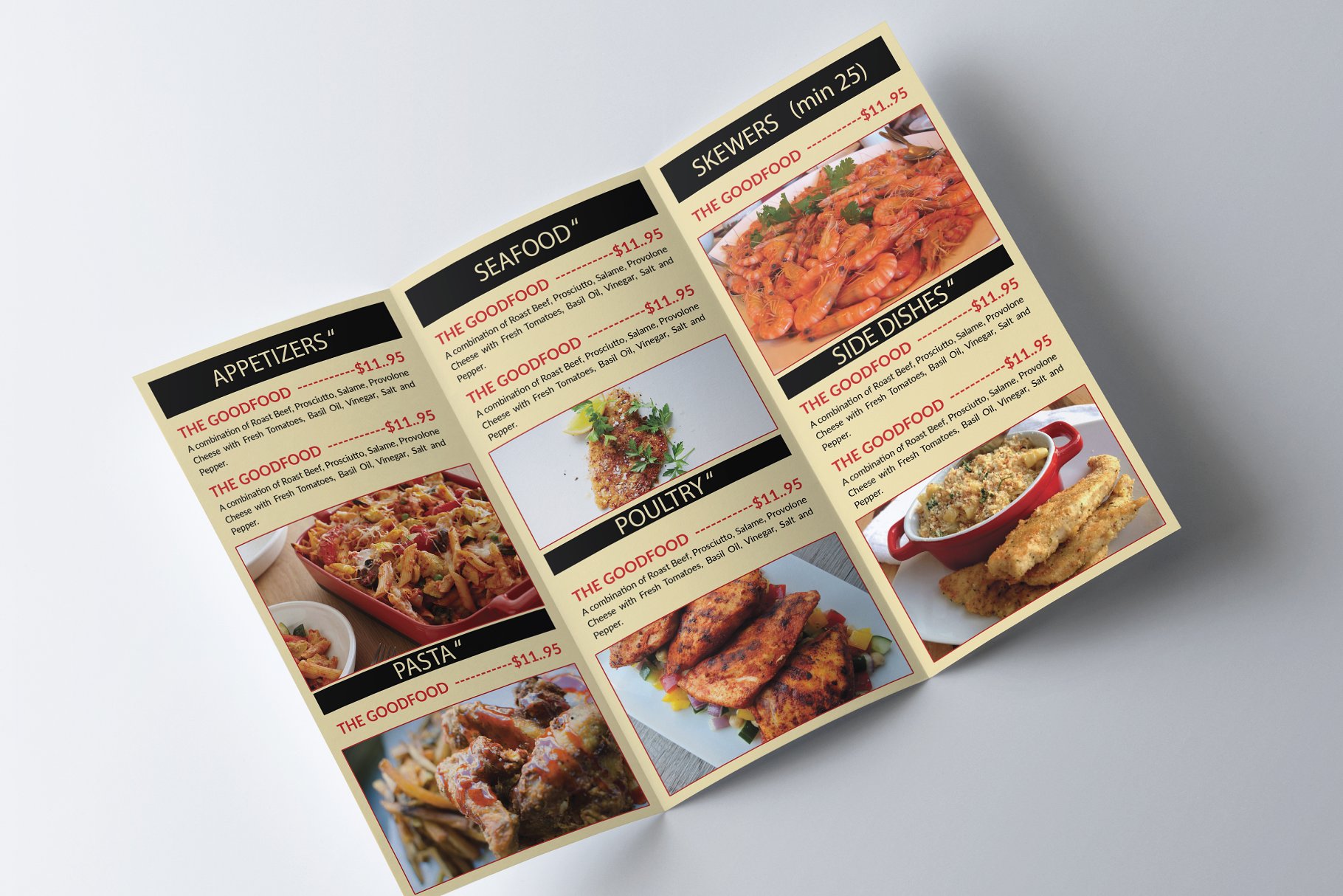 创意三折页西餐馆菜单模板 Restaurant Food Menu Trifold插图(2)