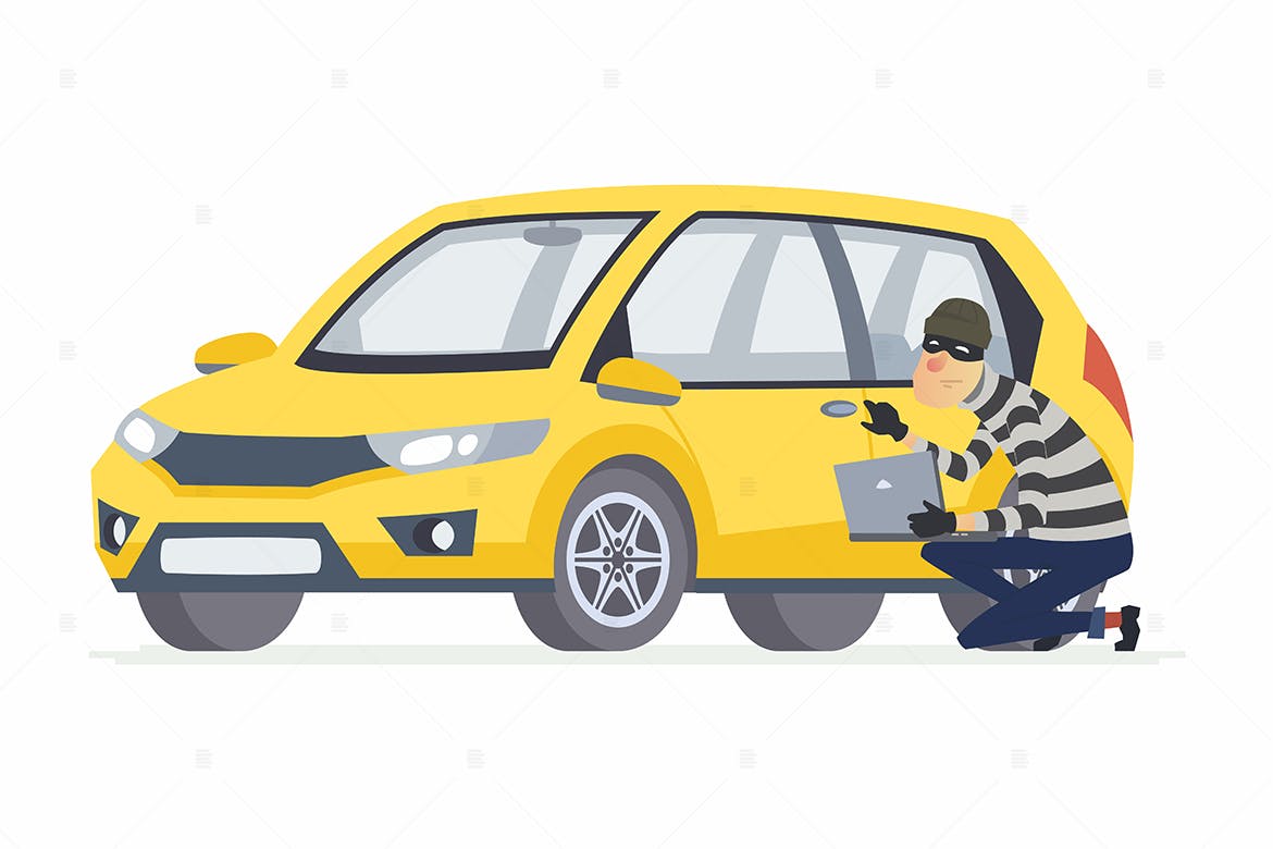 偷车贼卡通人物矢量插画素材库精选素材 Car thief – cartoon people character illustration插图(1)