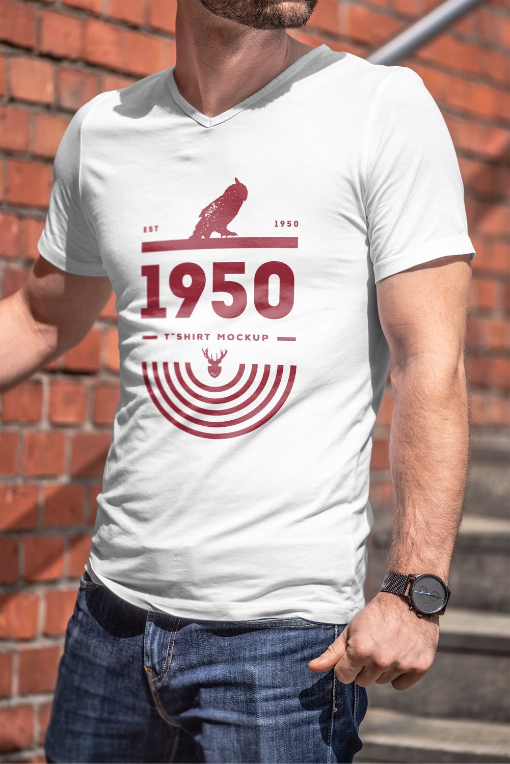 男士印花T恤真实模特上身效果图样机素材库精选模板 T-Shirt Mock-up 5插图(10)