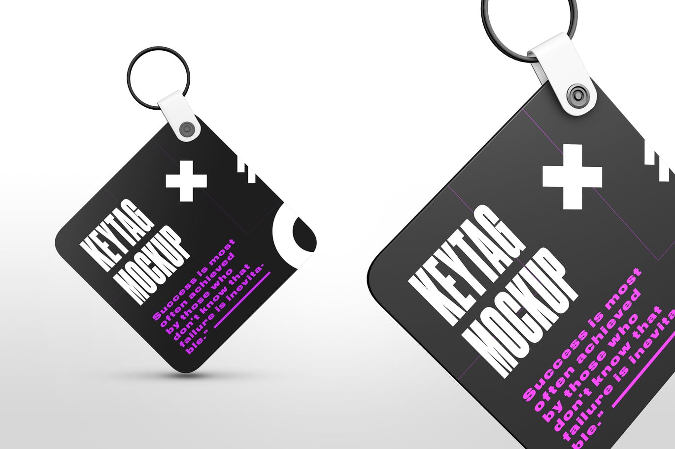 圆角正方形钥匙标签设计效果图样机 Square Key Tag Mockups插图