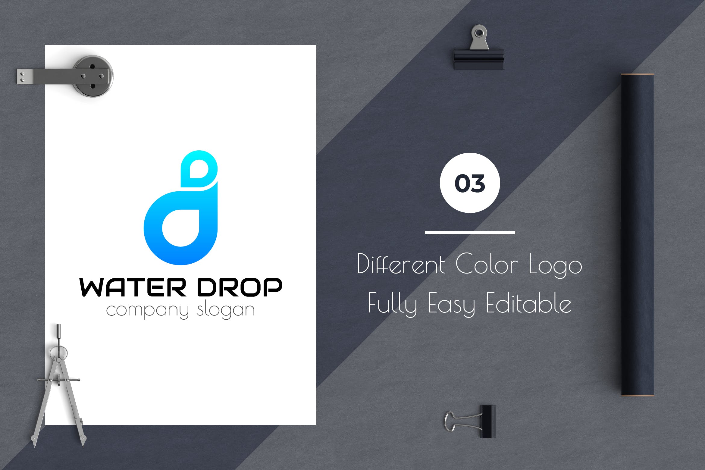 水滴几何图形创意Logo设计素材库精选模板 Water Drop Creative Logo Template插图