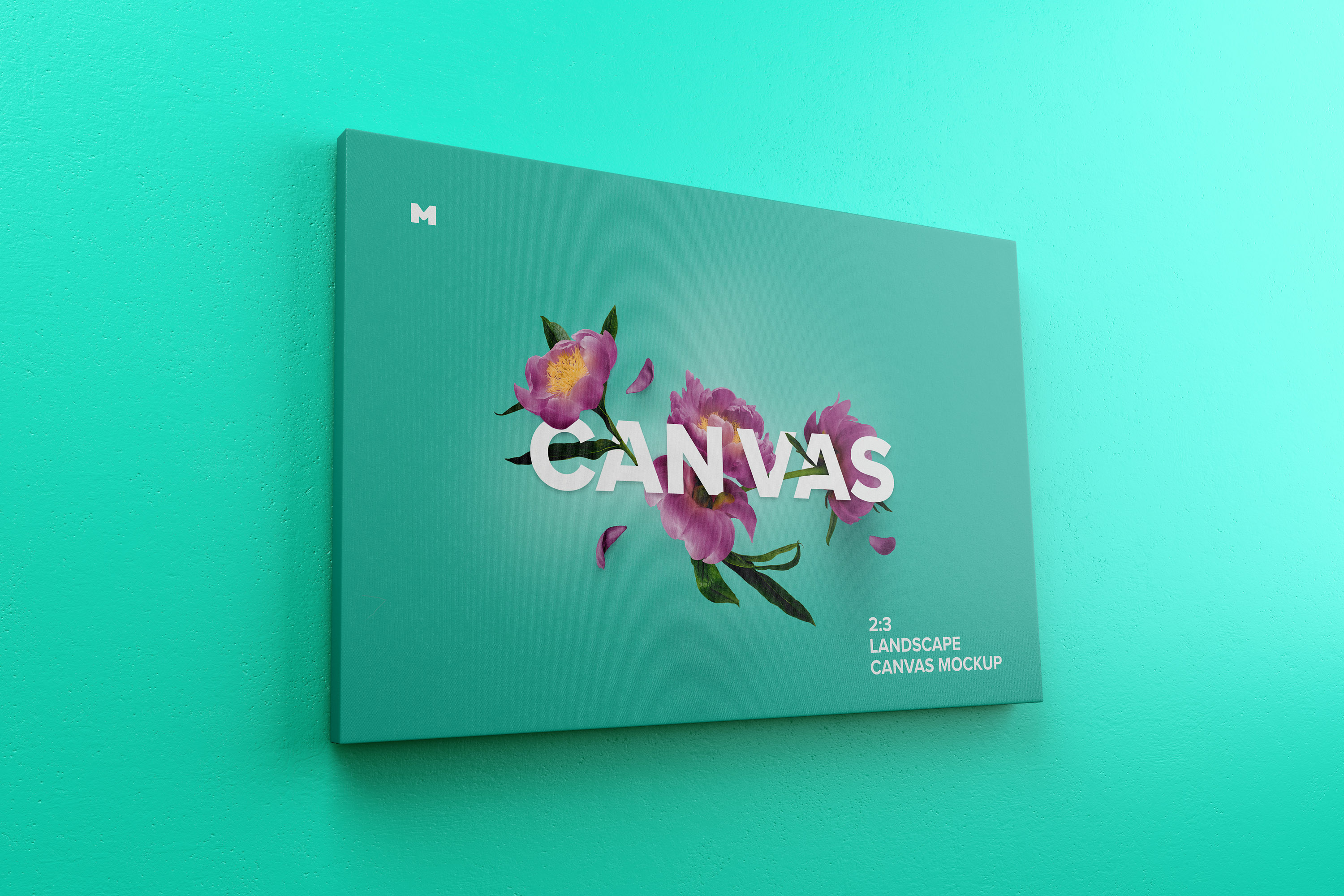 油画艺术作品挂墙帆布画布左视图样机 3:2 Landscape Canvas Mockup Hanging on Wall, Left View插图(2)