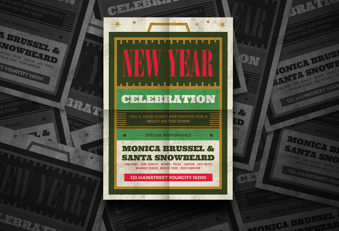 复古排版设计风格新年主题活动海报传单素材库精选PSD模板 New Year Flyer插图(1)