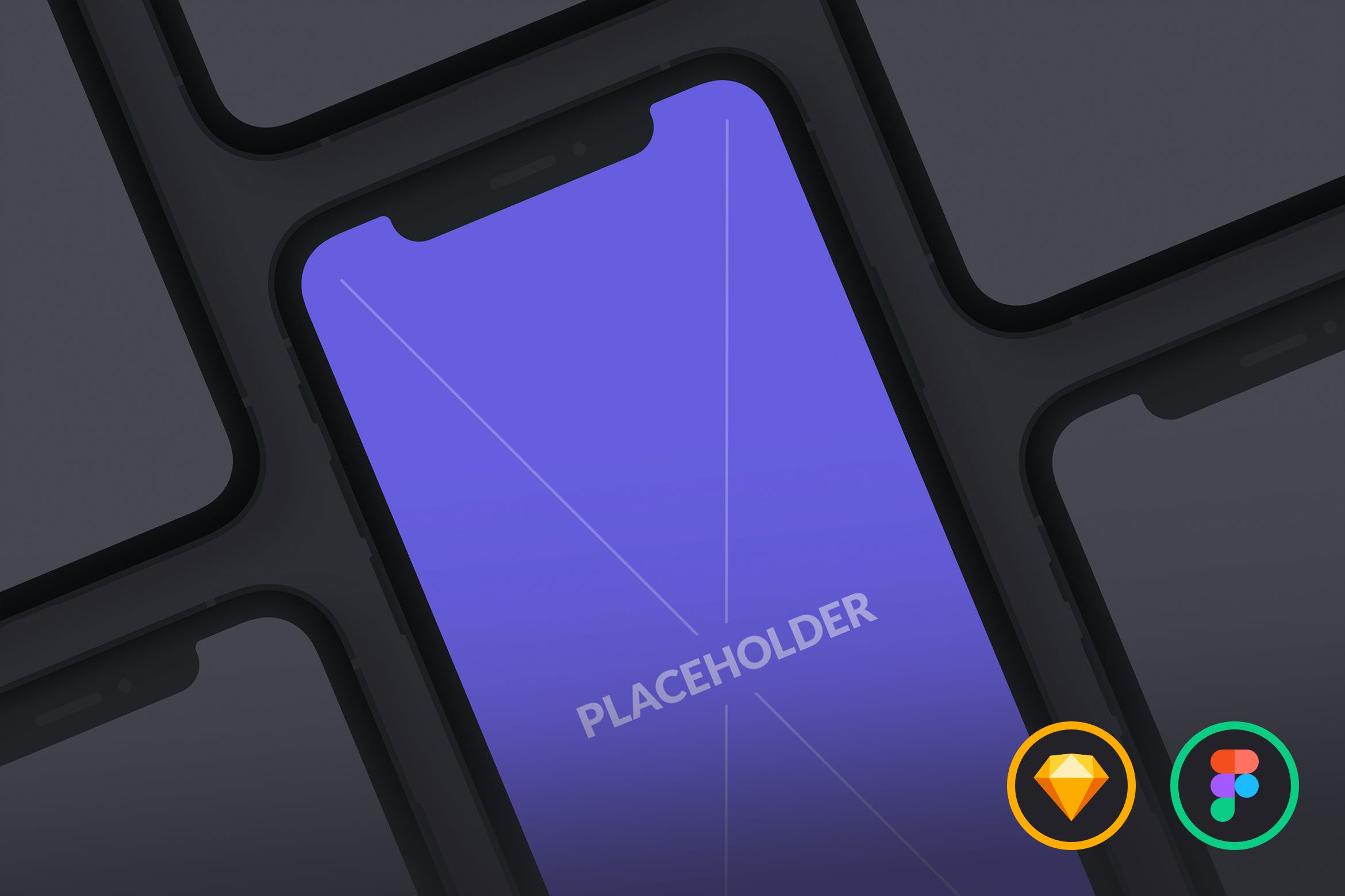 刘海屏iPhone手机等距网格素材库精选样机模板[黑色版本] Presentation Mockups Dark插图