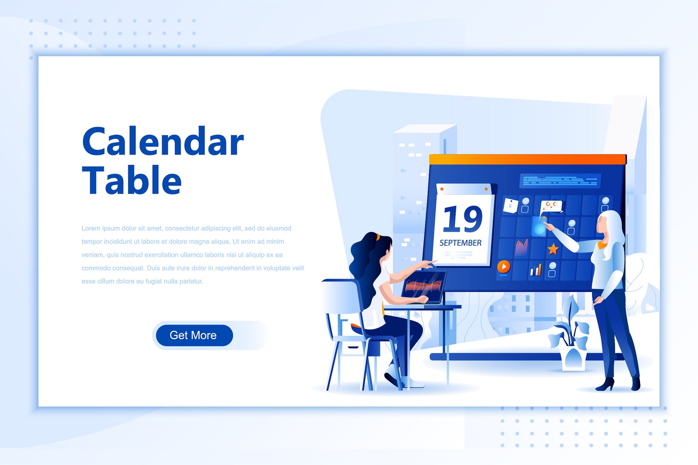 日历表主题网站设计矢量插画素材 Calendar Table Flat Landing Page Header插图