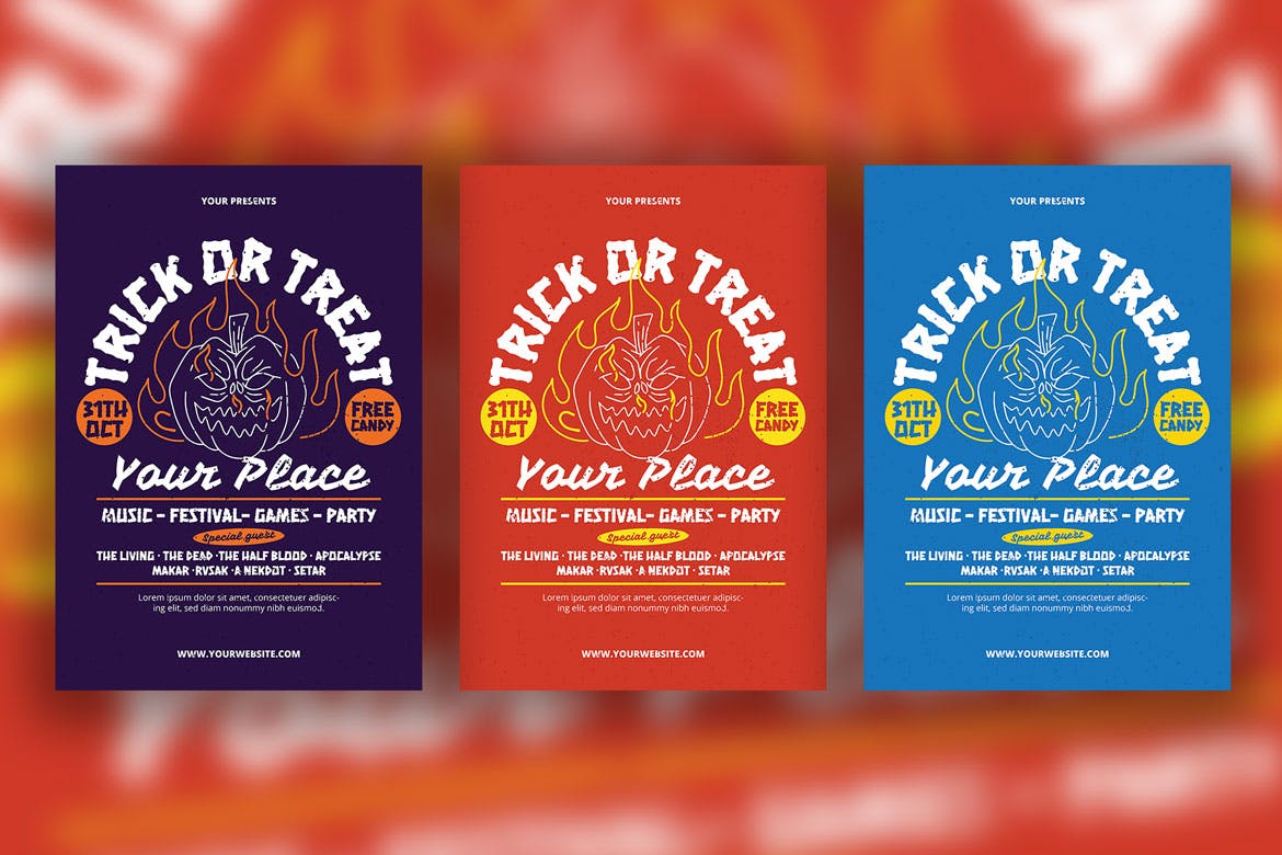 万圣节不给糖就捣蛋主题海报设计模板 Halloween Trick or Treat插图(1)