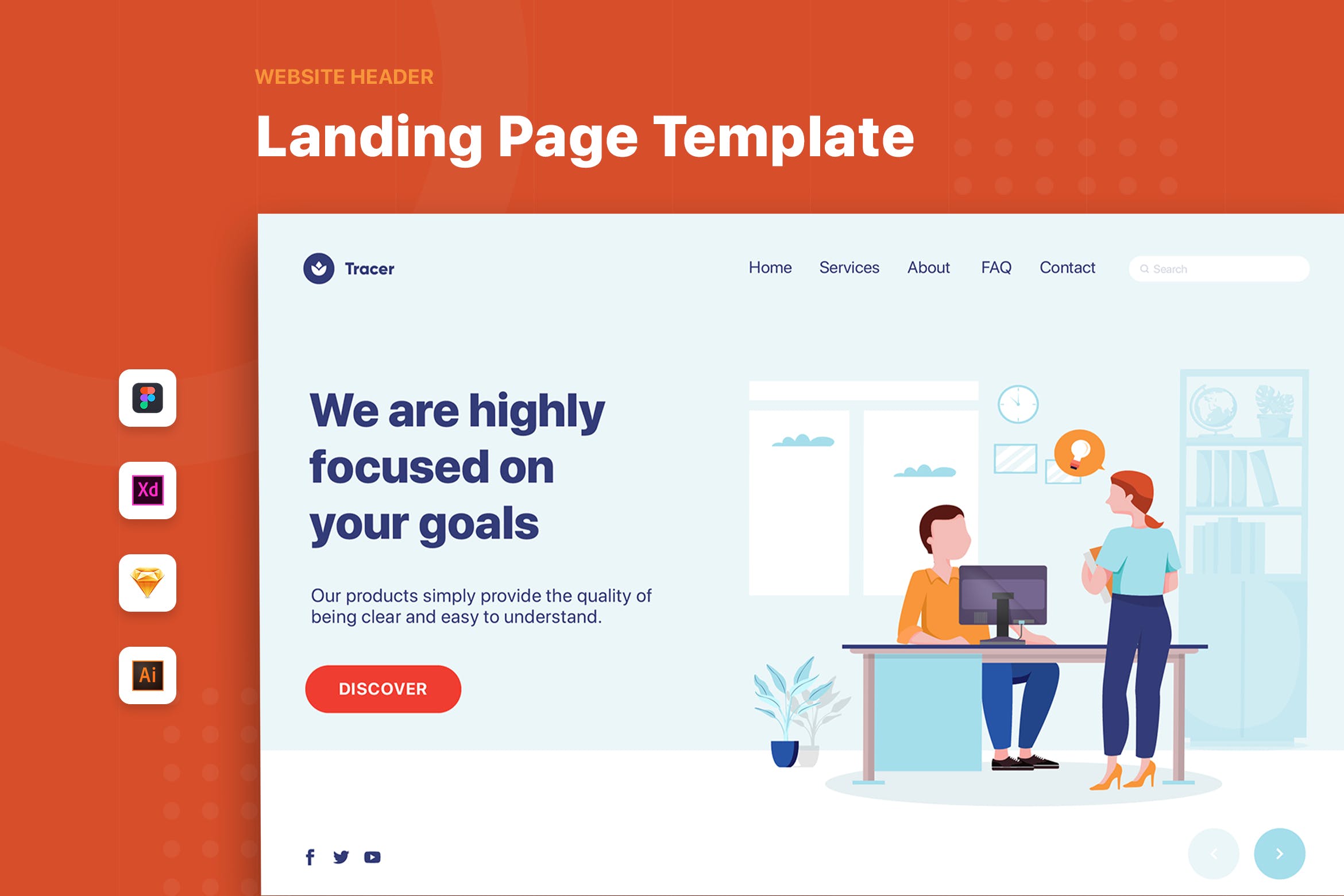 老板&员工对话场景网页Banner&着陆页设计矢量插画 Boss and Employee – Web Banner Landing Page插图