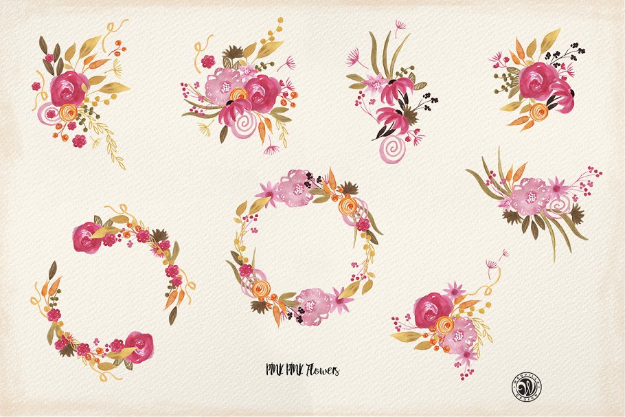 手绘水彩粉红色的花朵剪贴画素材  Pink Pink Flowers插图(3)