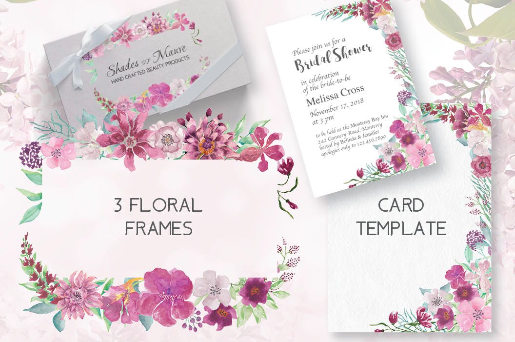 淡紫色水彩花卉设计素材库精选PNG素材包 Shades of Mauve Watercolor Design Set插图(6)