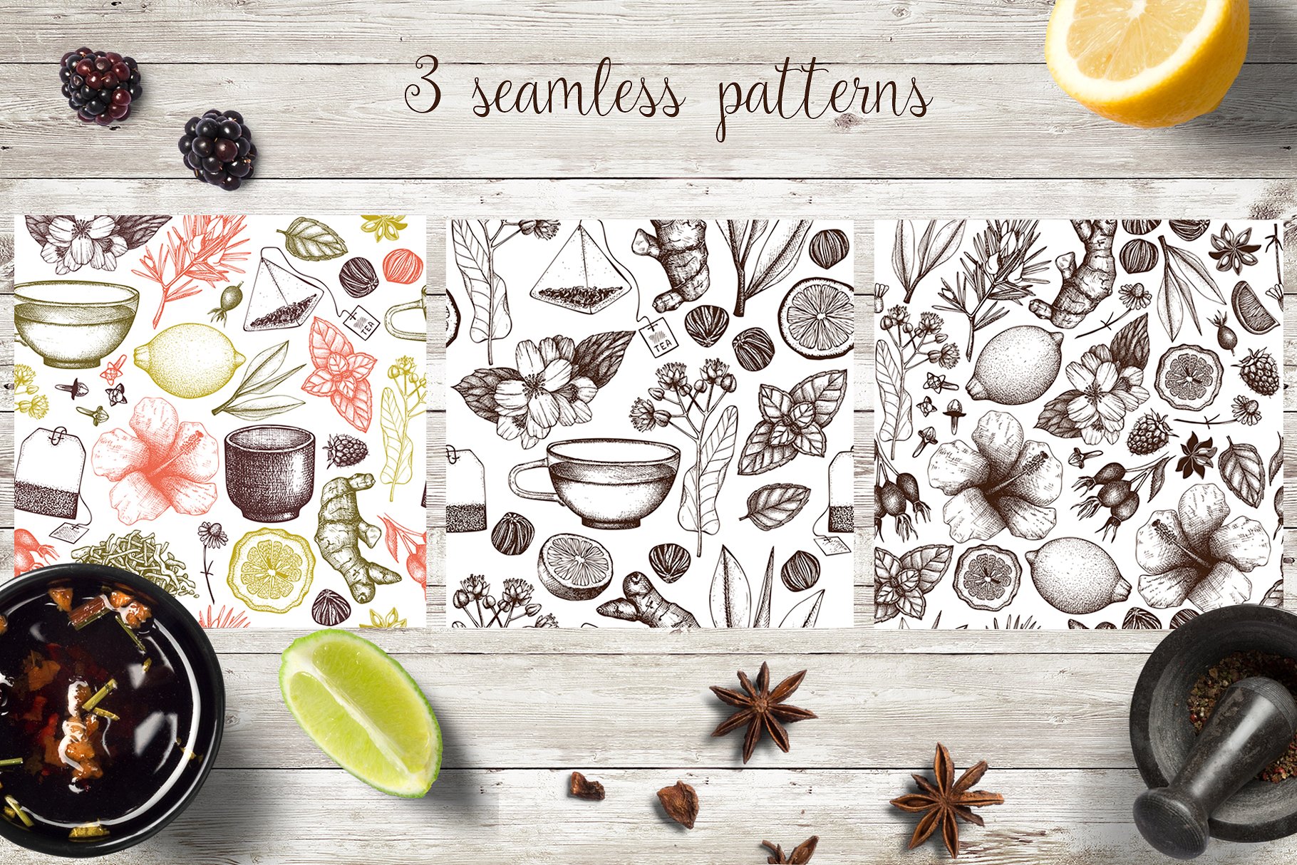 各种茶成分茶元素矢量 Vector Tea Ingredients Collection插图(4)