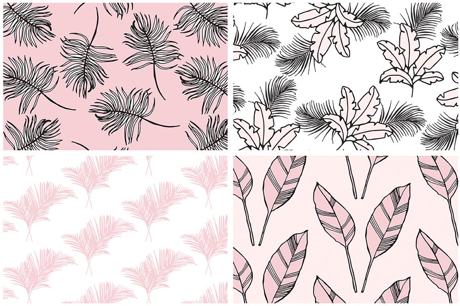 热带树叶手绘矢量纹理合集 Tropical Foliage Vector Patterns插图(8)
