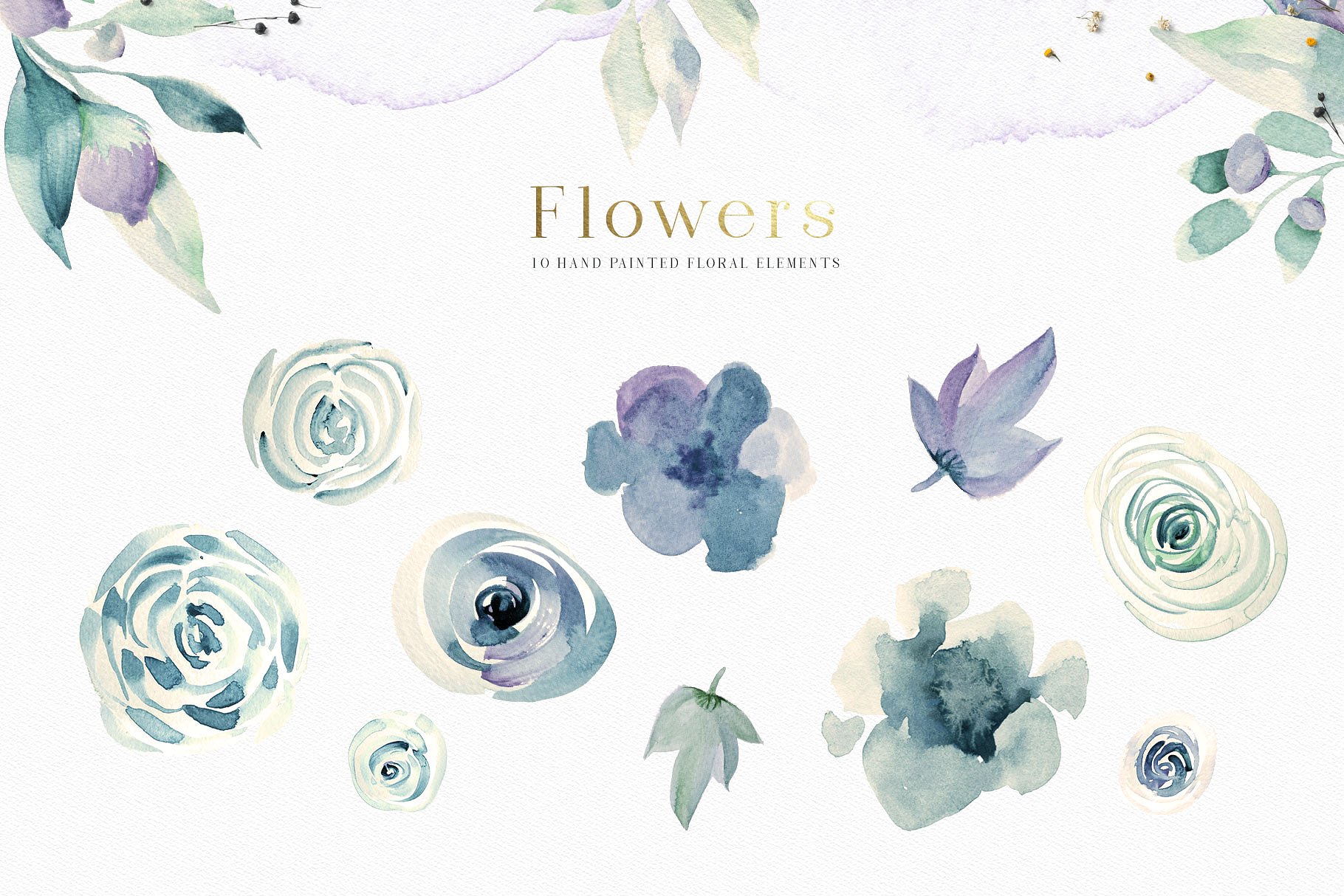 轻奢风格水彩元素合集 A Mountain Summer Watercolor Set插图(14)