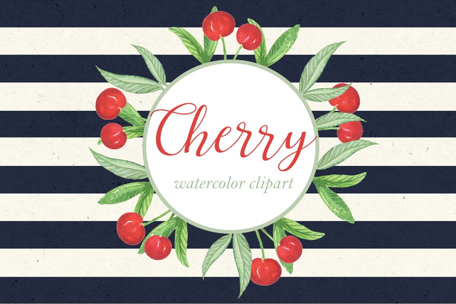 甜美的手绘樱桃樱花水彩剪贴画 Cherry flowers. Waterolor clipart.插图(1)