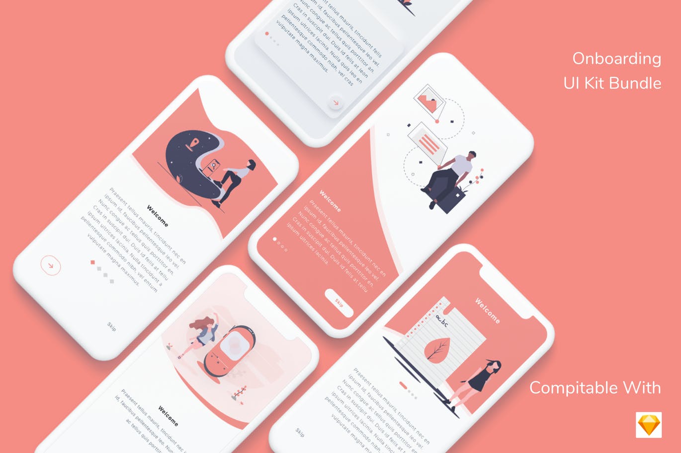 APP应用启动页/引导页设计套装SKETCH模板 Onboarding UI Kit Bundle – Sketch插图