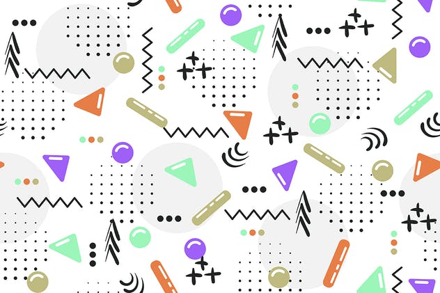 时尚潮流风格多彩图形无缝背景 Seamless Patterns of Pop Shapes Backgrounds插图(7)