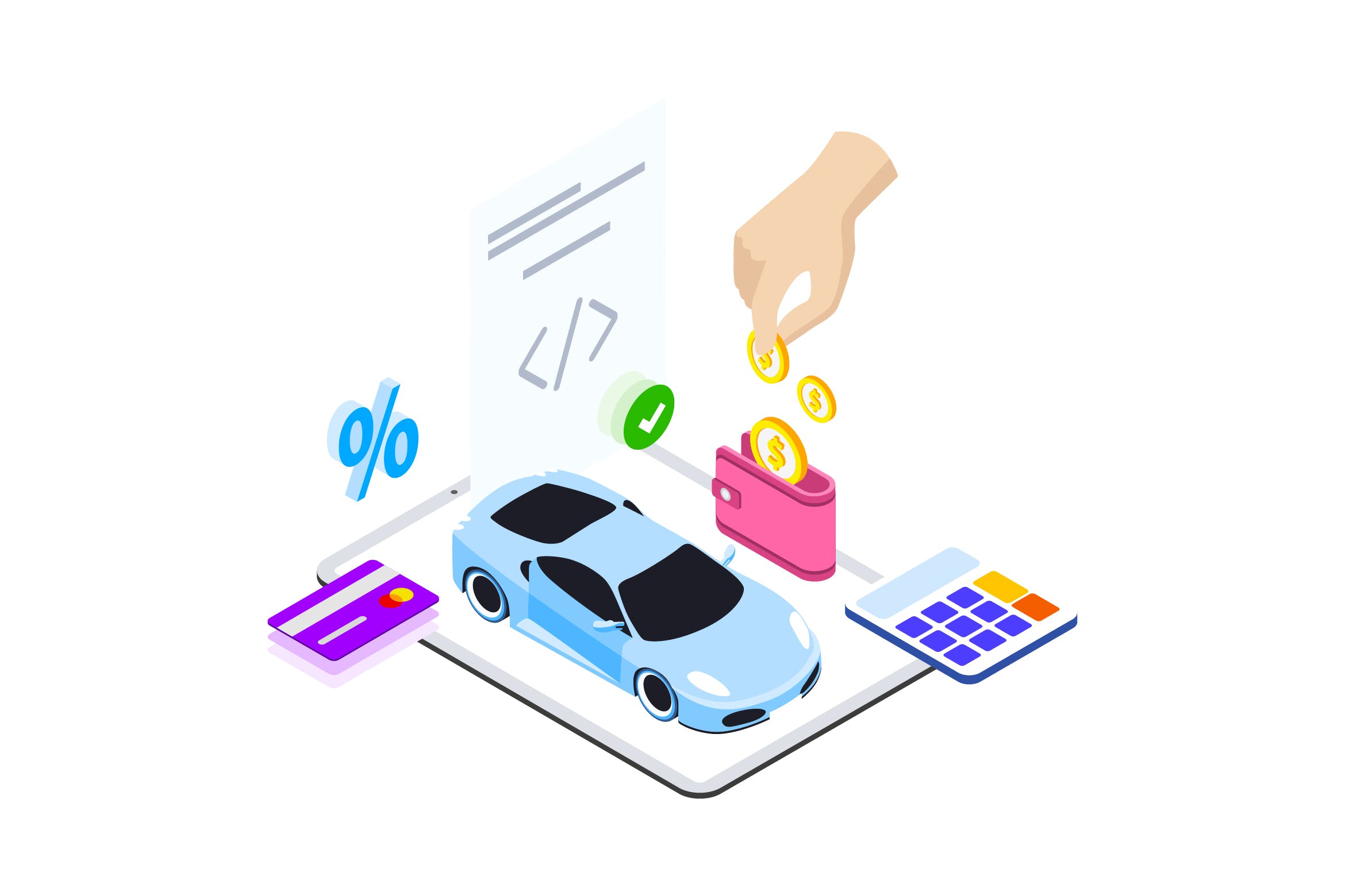 区块链技术智能合约概念插画素材v15 Smart Contract on Blockchain Isometric 15 – TU插图