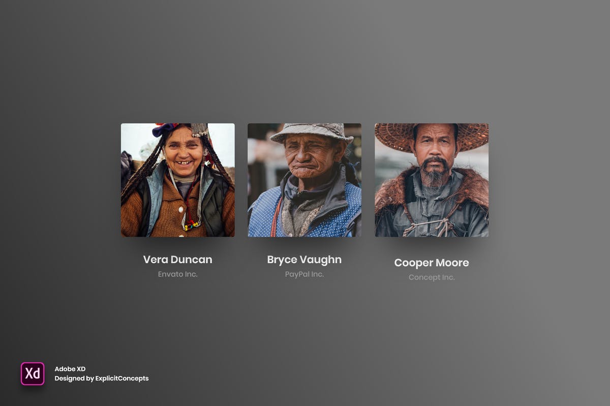 适用于Adob​​e XD的网站设计卡片UI模板素材Vol.2 Team Vol 02 – Adobe XD插图