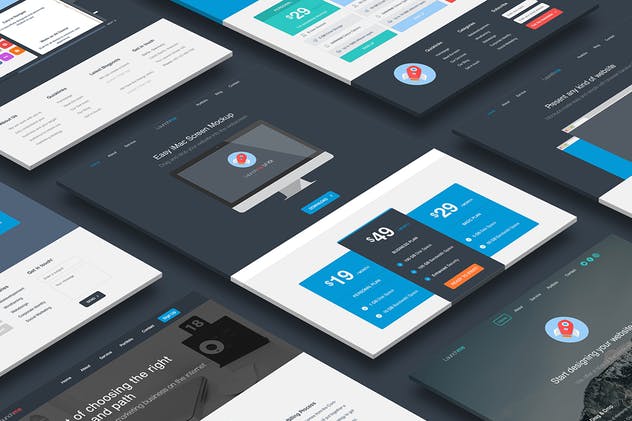 网站项目基础线框图UI套件素材 Launchme Website Wireframe UI Kit插图(1)