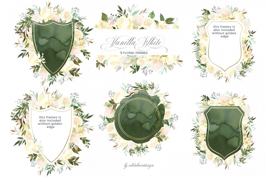 白色香草水彩花卉剪贴画 Vanilla White Watercolor Flowers插图(1)