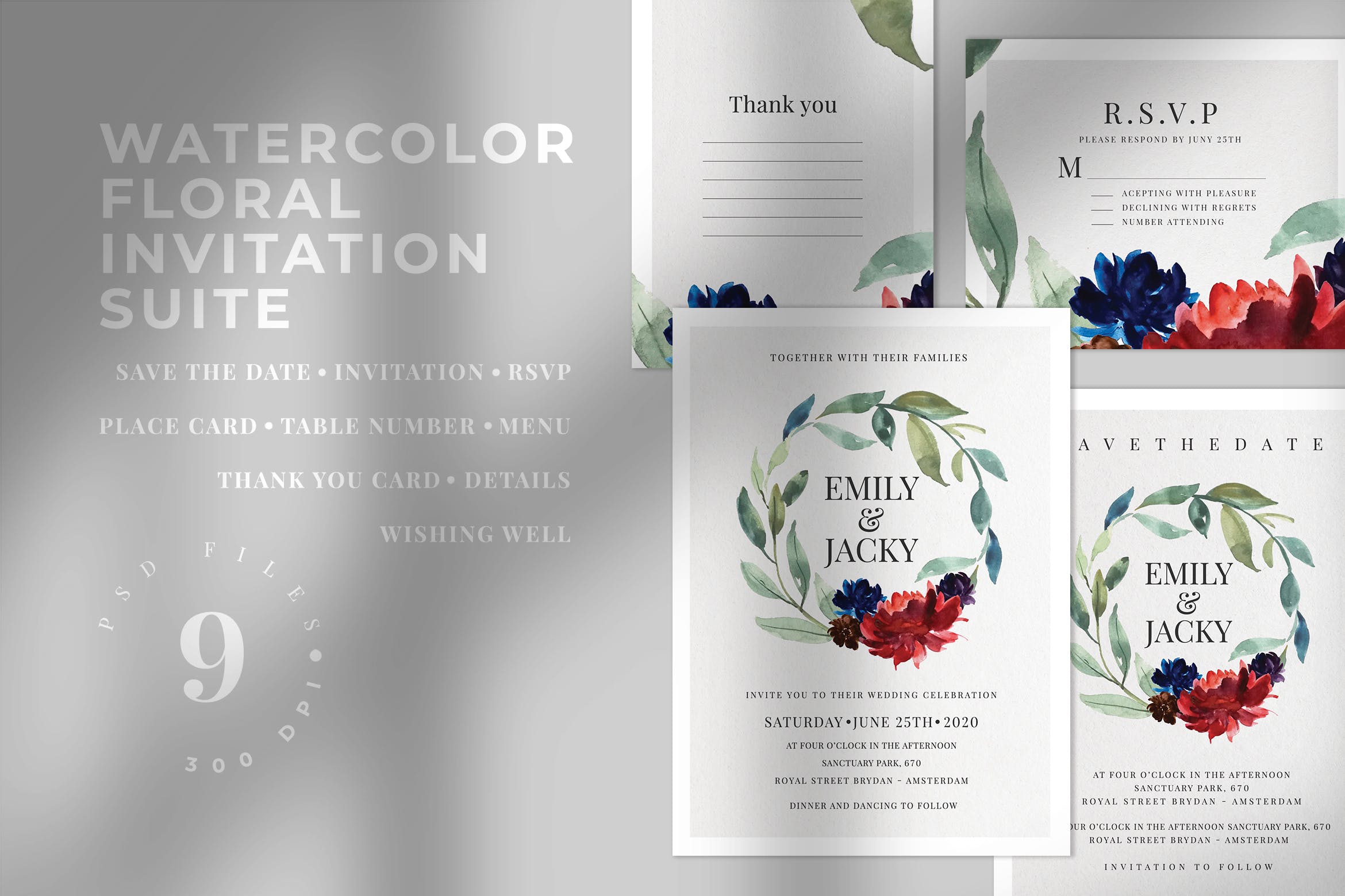 水彩手绘花环装饰婚礼主题设计素材包 Watercolor Floral Wedding Suite插图