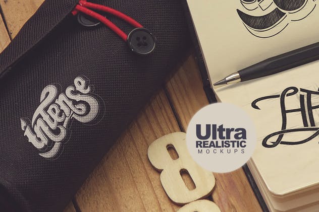 素描作品袖珍笔记本样机展示模板 Sketch Pocket Notebook Hortizontal插图(4)