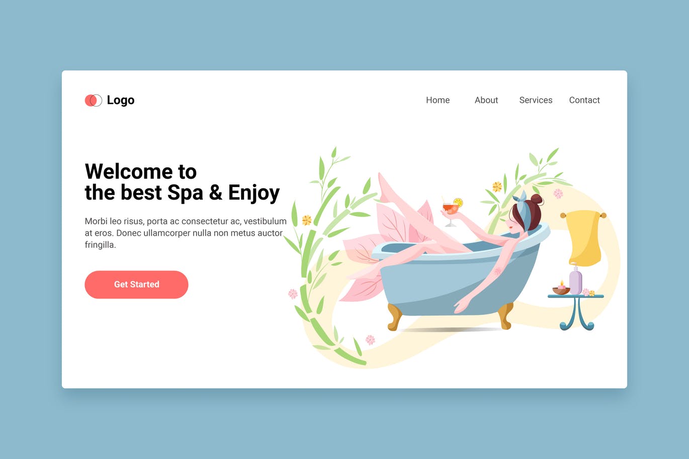 SPA美容主题矢量插画网站着陆页设计模板v6 Spa flat web template for Landing page插图