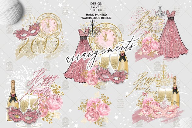 新年华丽闪亮设计元素剪贴画素材 Happy New Year design插图(1)