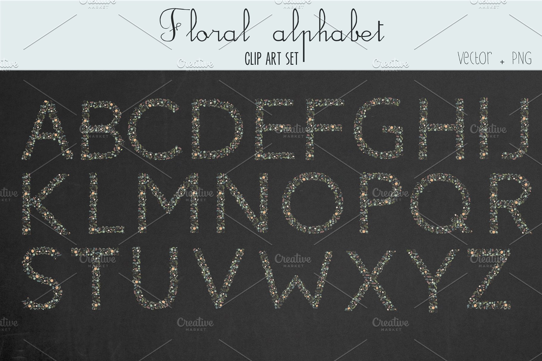 漂亮的手绘水彩花卉字母表剪贴画 Floral alphabet clip art插图(3)