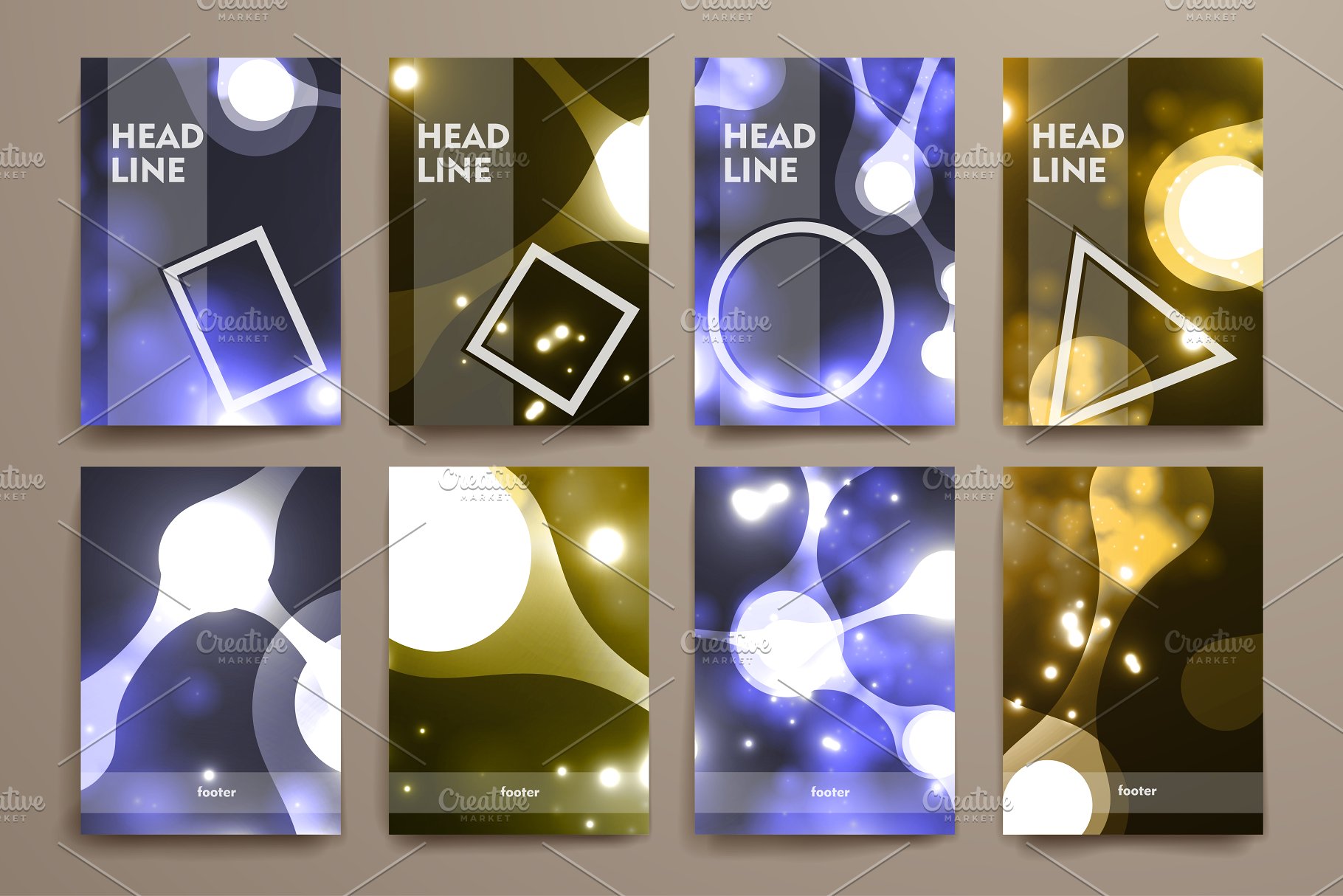 一组炫目霓虹灯图形小册子模板 Big Set of Neon Structure Brochures插图(3)