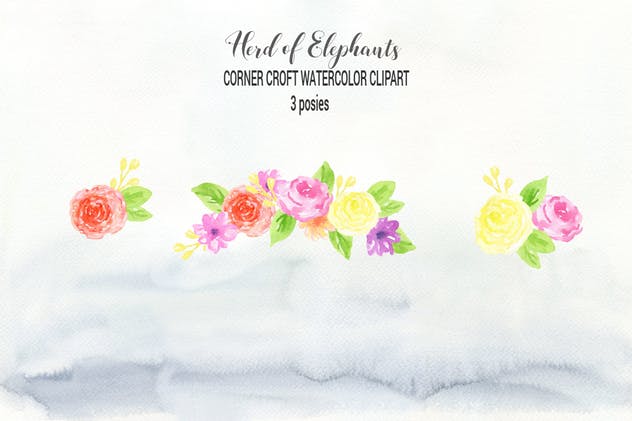 大象群水彩剪贴画合集 Watercolor herd of elephants插图(4)