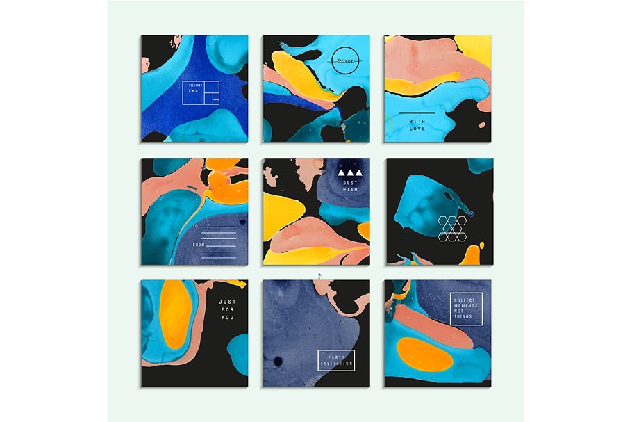 抽象水彩图案纹理+卡片模板 Artistic textures. Part 1插图(3)
