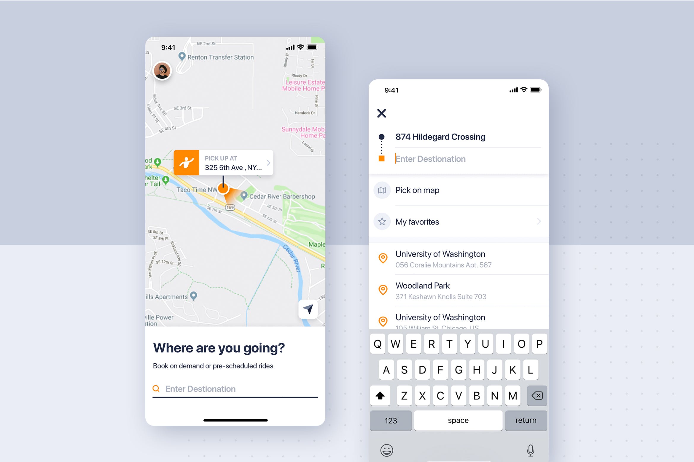 类滴滴打车APP应用预约界面设计模板 Car rental mobile UI Kit – Home booking插图