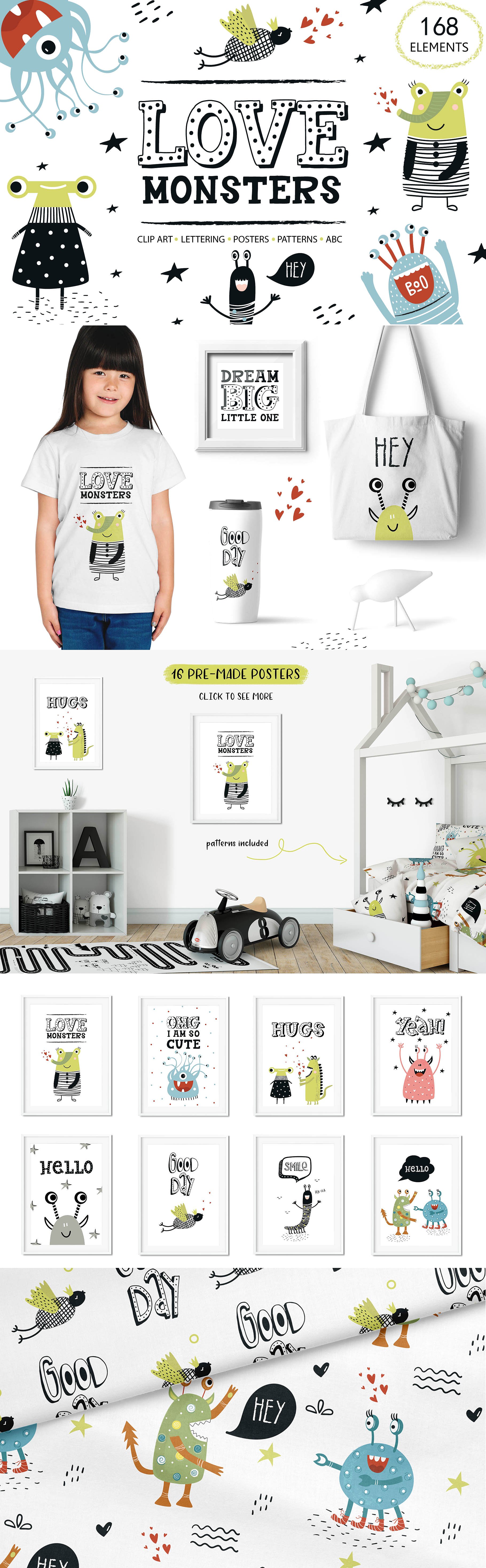 小朋友喜爱的可爱怪物矢量图形合集下载插图