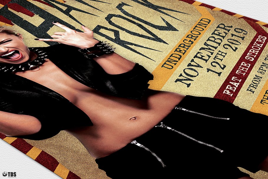 地下音乐派对传单PSD模板 Hard Rock Underground Flyer PSD插图(5)