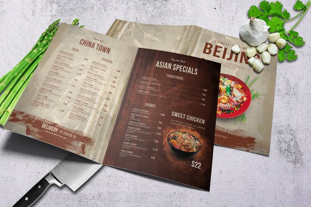 东方复古中餐菜单设计模板 Chinese Food Menu Bundle US Letter & A4插图(1)
