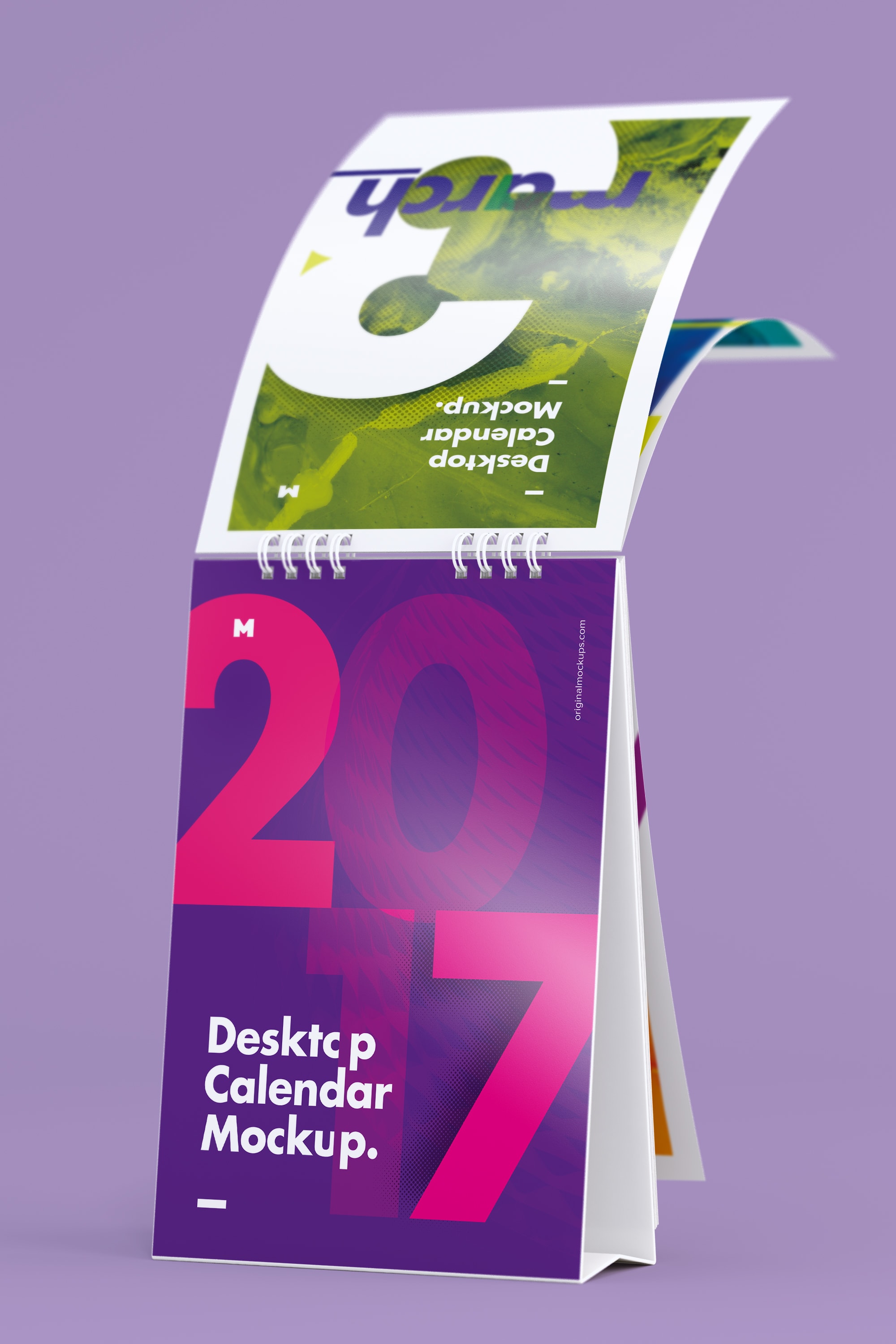 纵向桌面日历设计翻页效果样机模板2 Desktop Portrait Calendar Mockup Turning Pages 2插图(2)