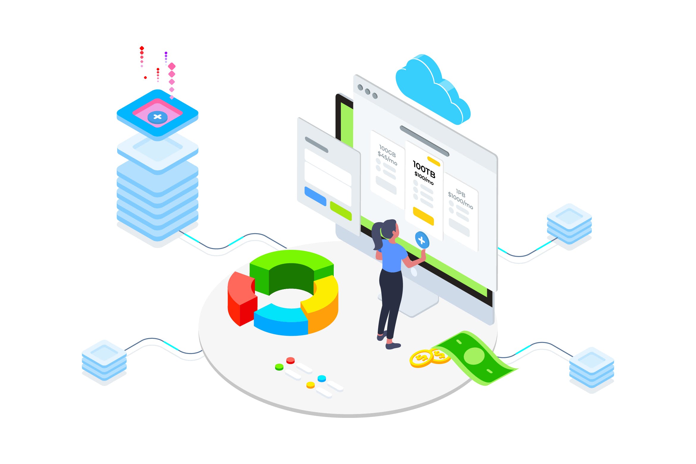 区块链技术容量和带宽主题等距概念插画v4 Capacity and Bandwidth Blockchain Isometric 4 – TU插图